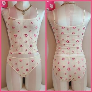 Rare VTG 90s Victoria's Secret Heart Embroidered Mesh Cami Panty Set Size XS